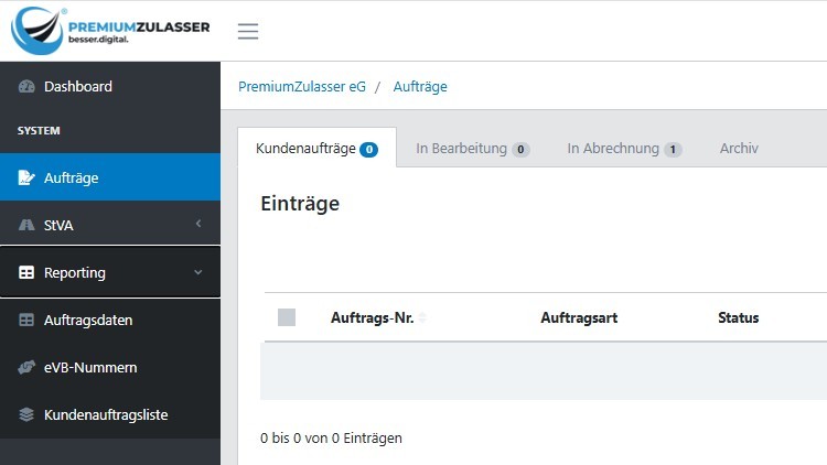 Screenshot der PZeG-Software für Flottenzulassungen