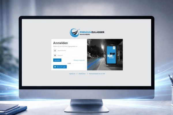 Bildschirm mit Anmelde-Seite der PremiumZulasser-Software