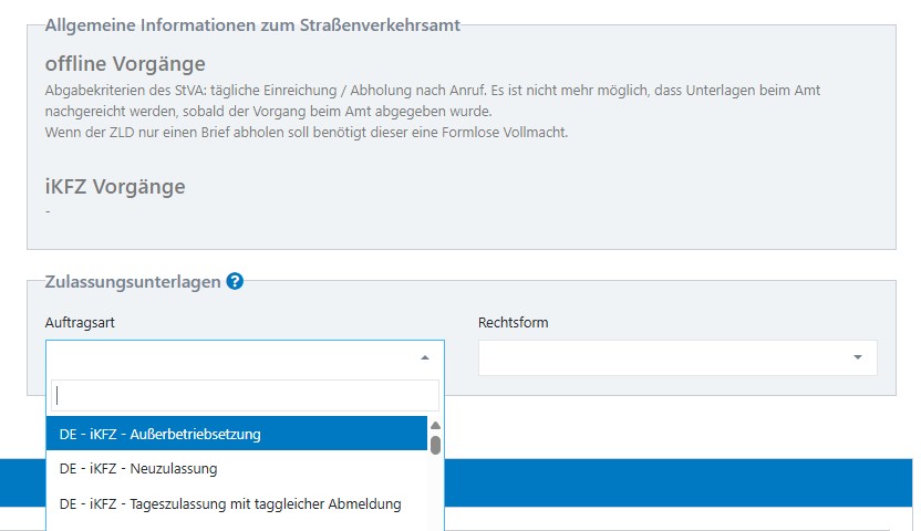 Screenshot von Frontend-Funktionen der Zulassungssoftware PZeG.online